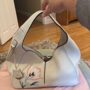 Floral White Leather Hobo Bag